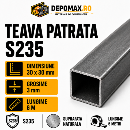 Teava patrata 30 x 30 x 3 mm, 6 metri